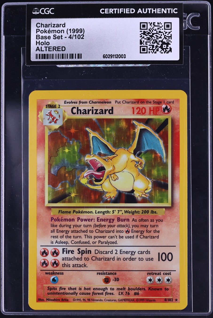 1999 Pokemon Base Set Holo Charizard #4 CGC AUTH