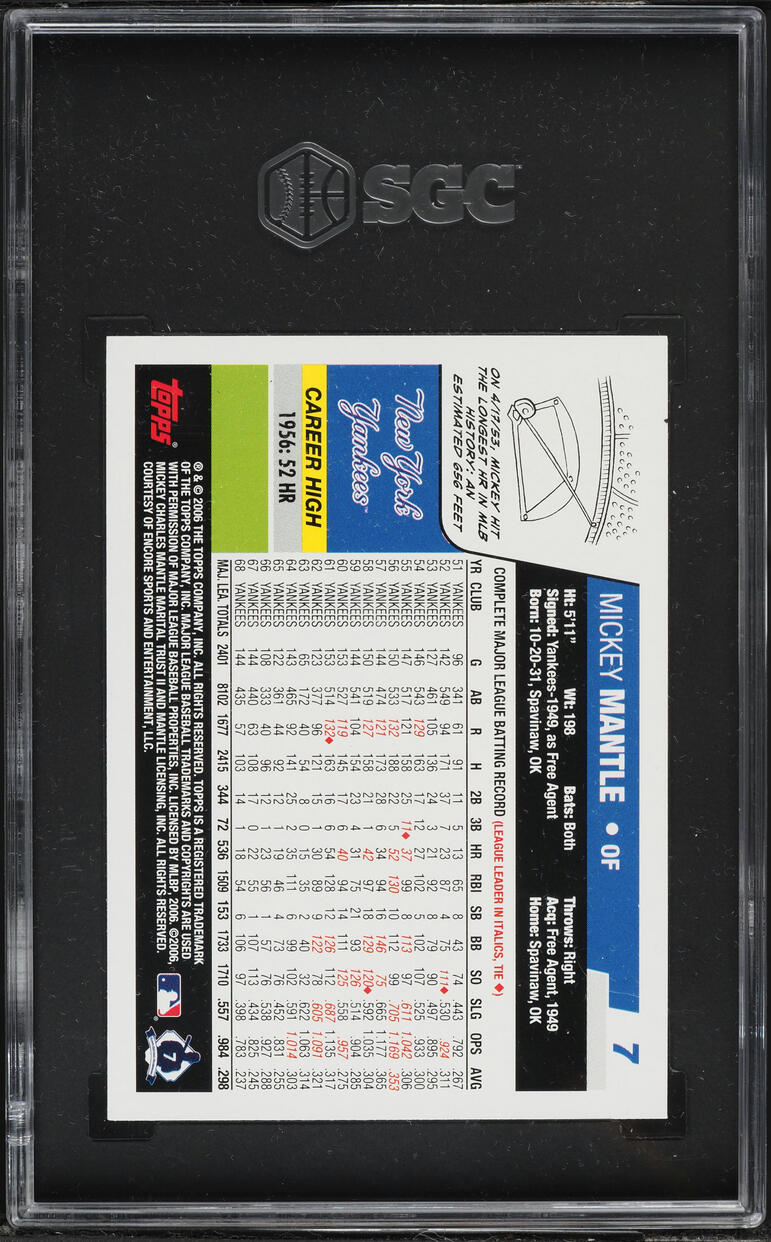 2006 Topps Mickey Mantle #7 SGC 8.5 NM-MT+