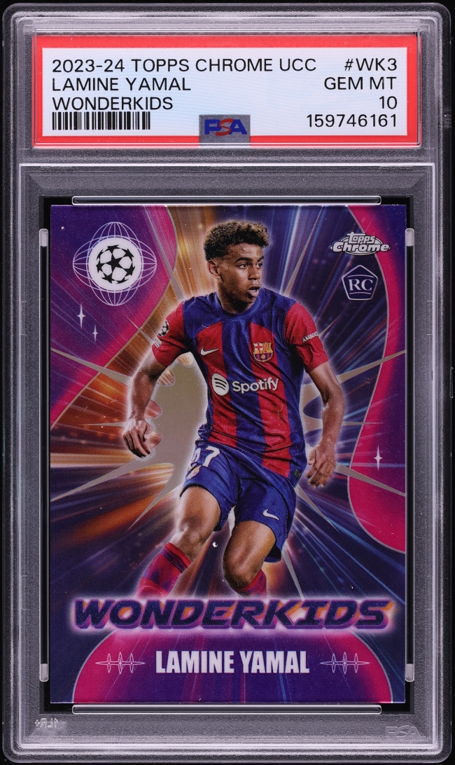 2023 Topps Chrome UEFA Club Competitions Wonderkids Lamine Yamal ROOKIE #WK-3 PSA 10 GEM MINT