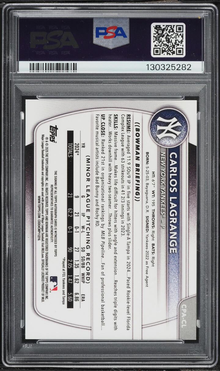 2025 Bowman Chrome Blue Refractor Carlos Lagrange PROSPECT AUTO 1/150 #CPA-CL PSA 8 NM-MT - Photo 2