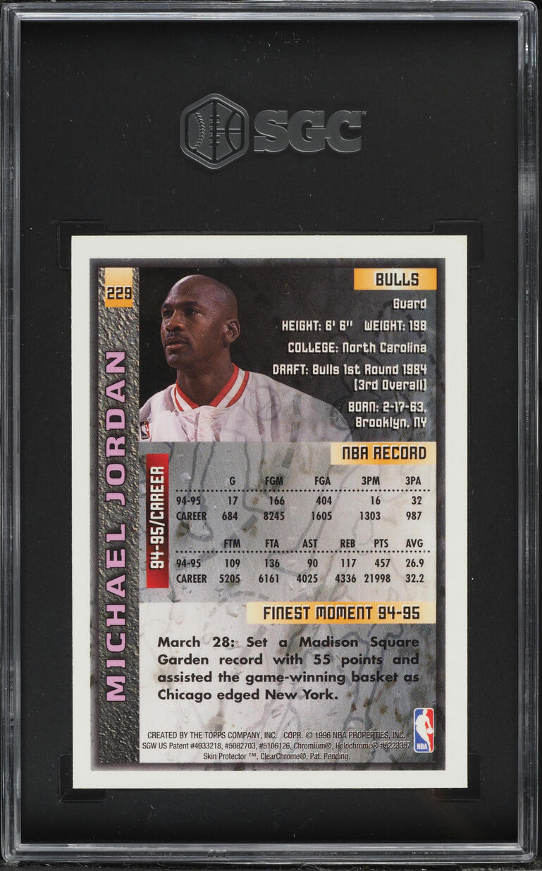 1995 Finest Basketball w/ Coating Michael Jordan #229 SGC 8 NM-MT