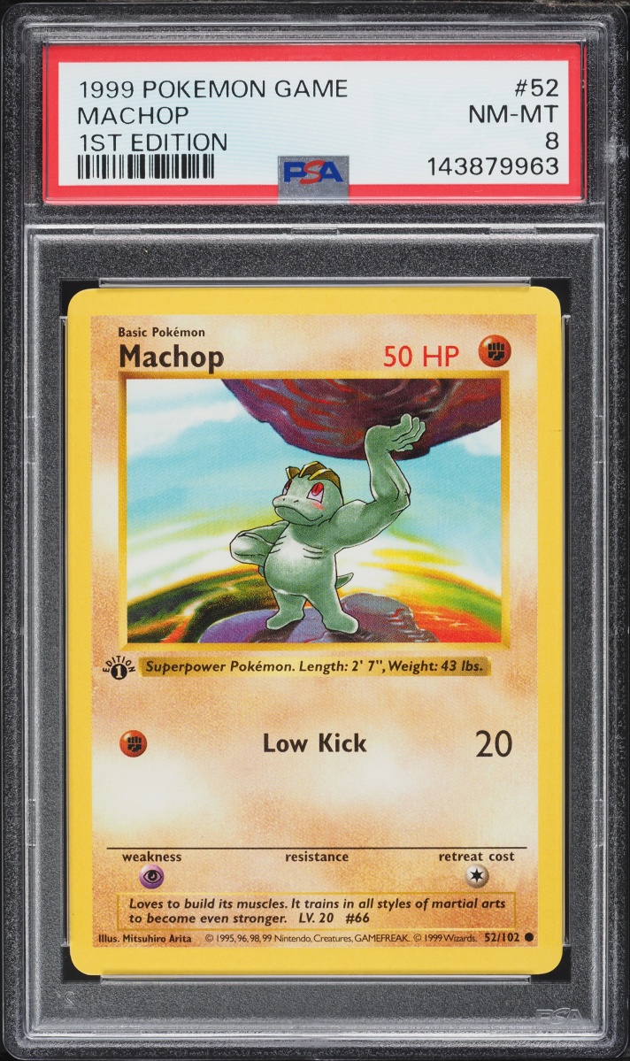 1999 Pokemon Base Set Shadowless 1st Edition Machop #52 PSA 8 NM-MT