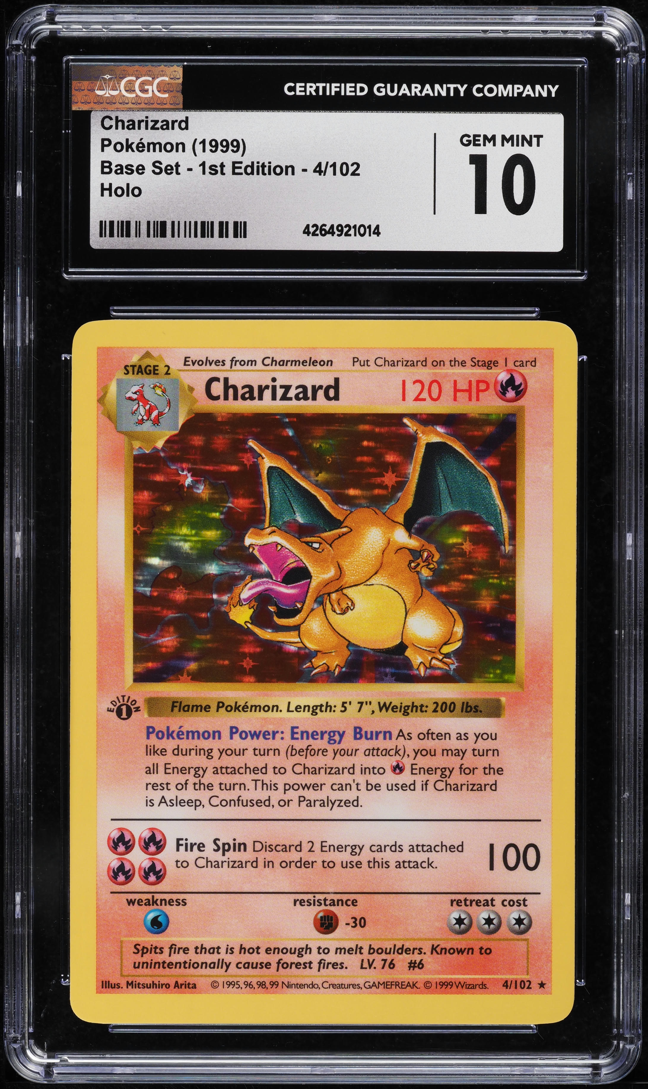 1999 Pokemon Base Set Shadowless 1st Edition Holo Charizard #4 CGC 10 GEM MINT
