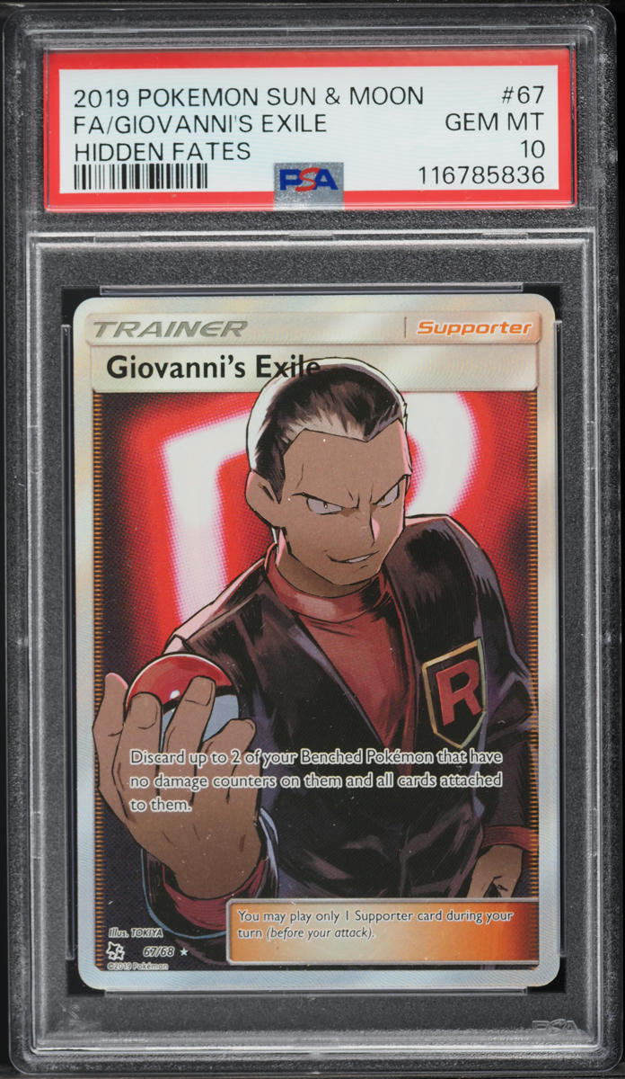 2019 Pokemon Sun & Moon Hidden Fates Full Art Giovanni's Exile #67 PSA 10 GEM MINT