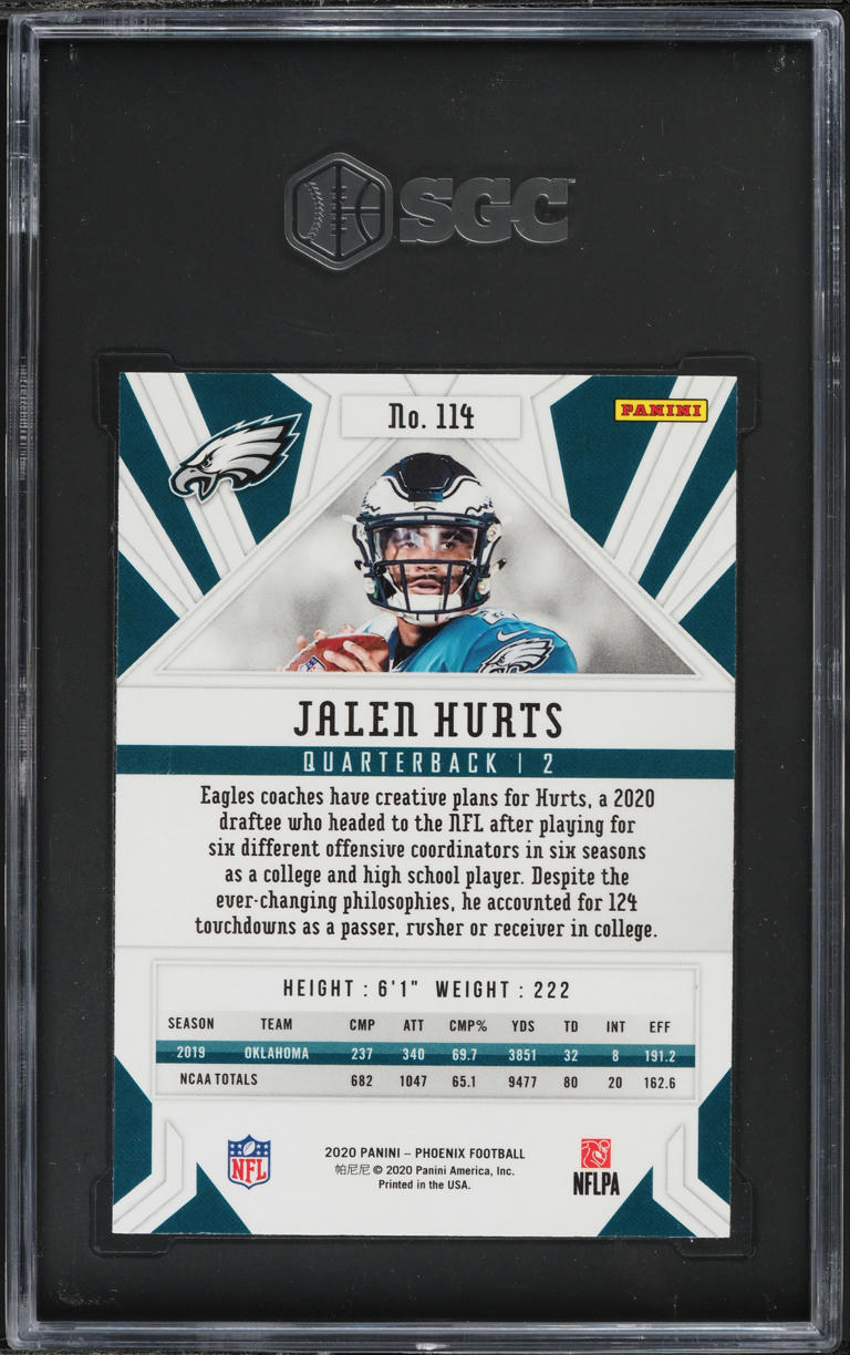 2020 Panini Phoenix Silver Jalen Hurts ROOKIE #114 SGC 10 GEM MINT