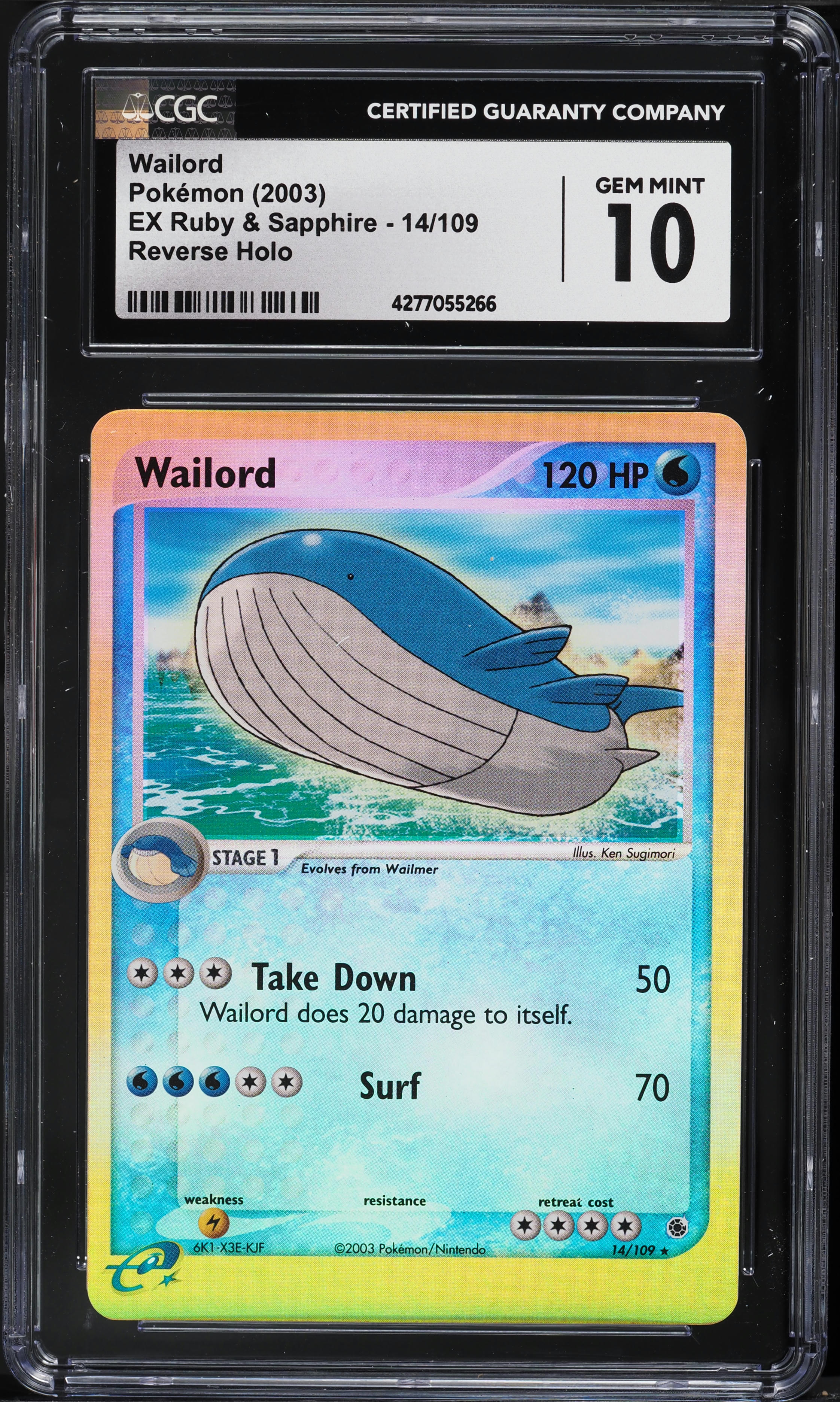 2003 Pokemon EX Ruby & Sapphire Reverse Holo Wailord #14 CGC 10 GEM ...