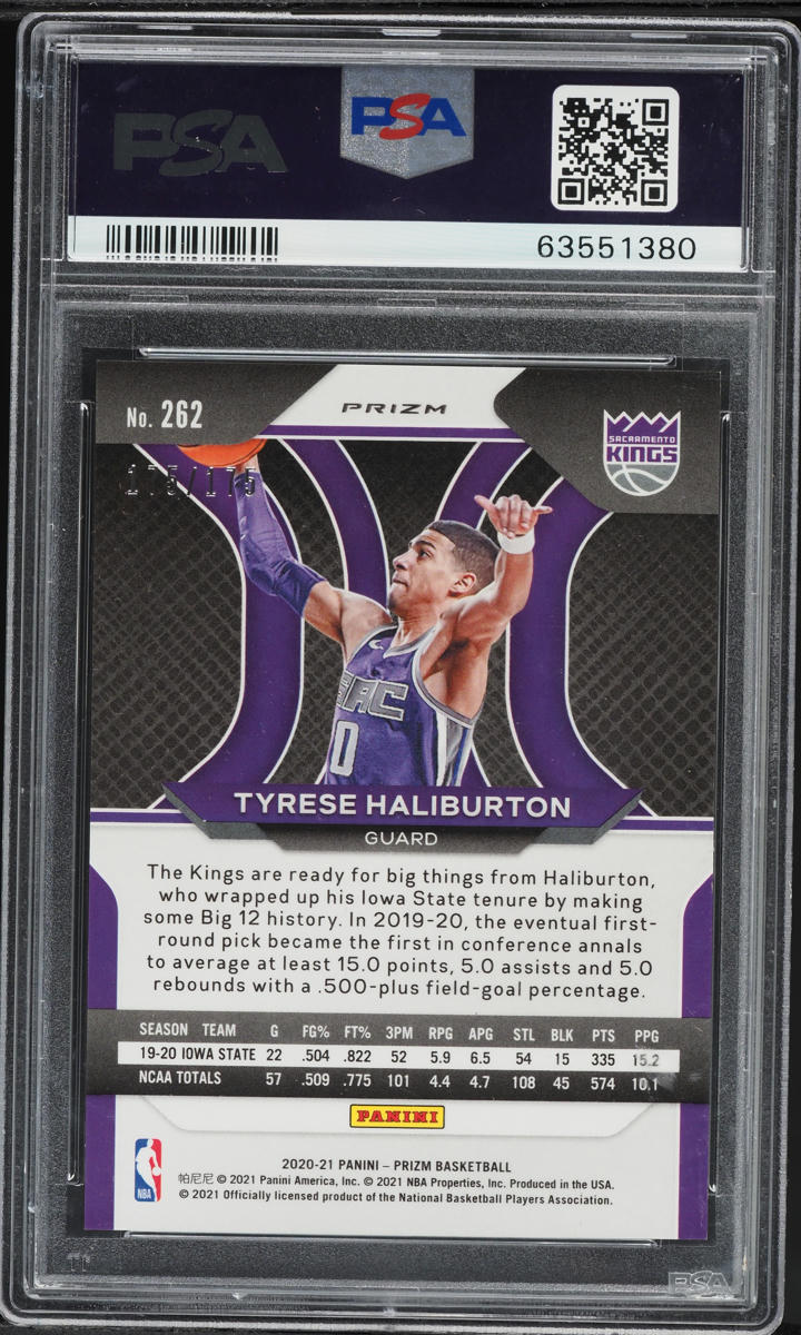 2020 Panini Prizm Purple Ice Tyrese Haliburton ROOKIE /175 #262 PSA 10 GEM MINT