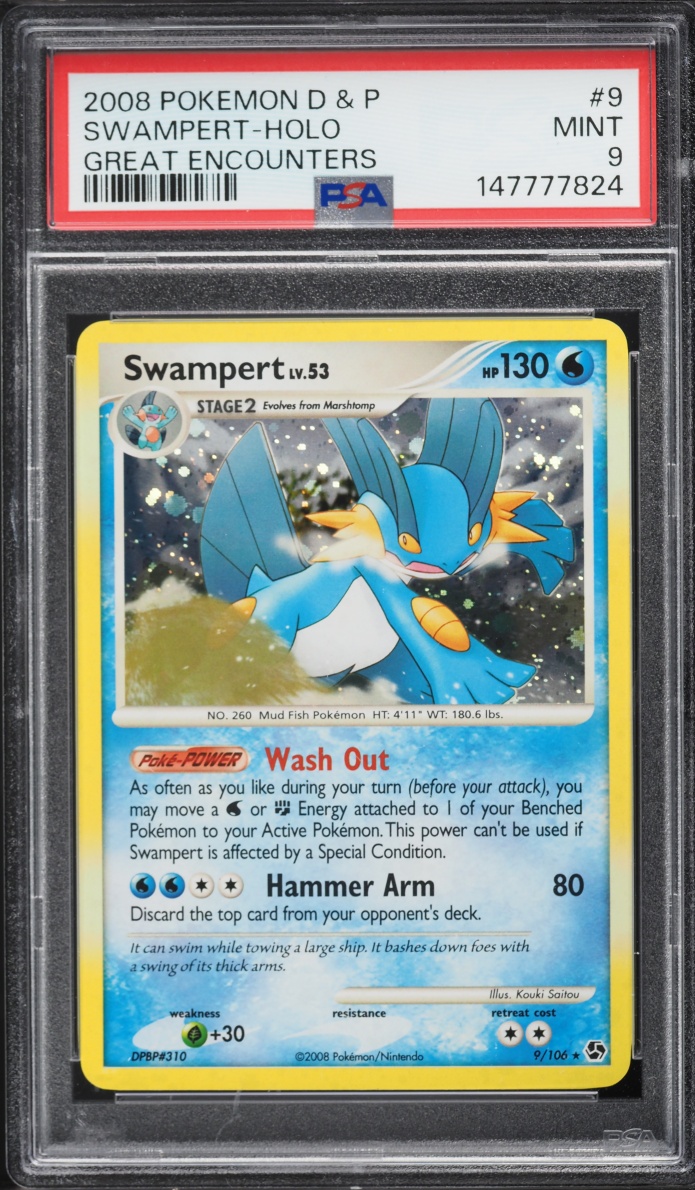 2008 Pokemon Diamond & Pearl Great Encounters Holo Swampert #9 PSA 9 MINT