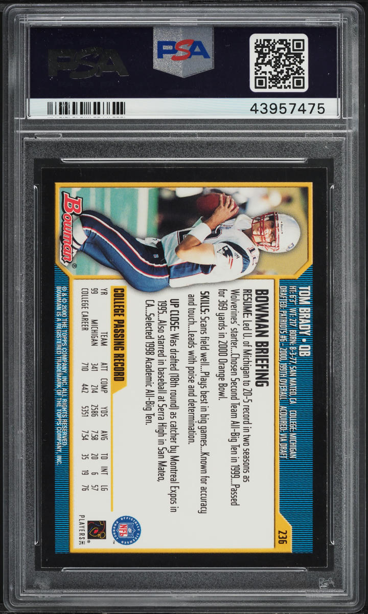 2000 Bowman Football Tom Brady ROOKIE #236 PSA 10 GEM MINT