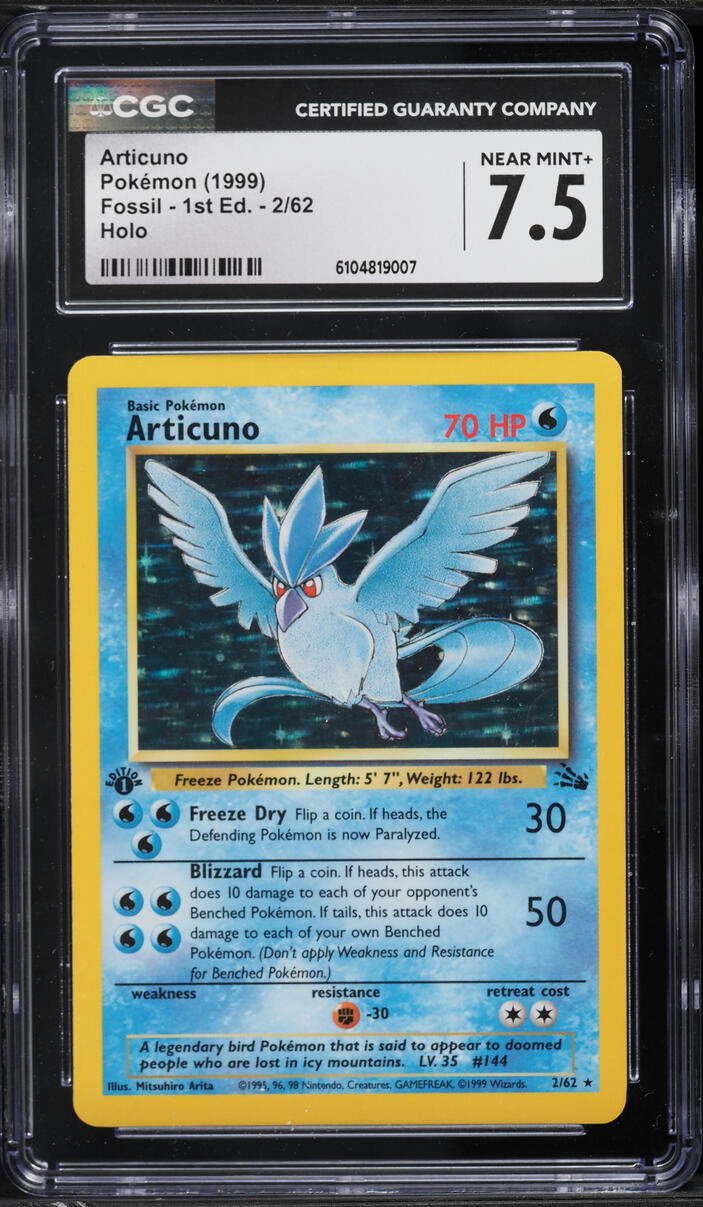 1999 Pokemon Fossil 1st Edition Holo Articuno #2 CGC 7.5 NRMT+