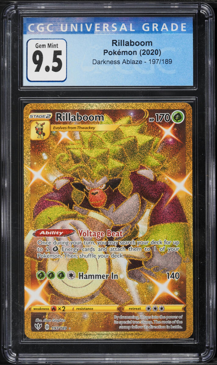 2020 Pokemon Sword & Shield Darkness Ablaze Gold Rare Rillaboom #197 CGC 10 GEM MINT