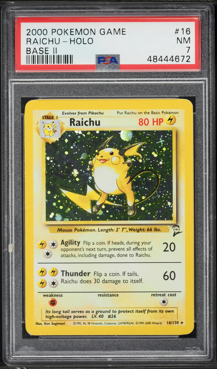 2000 Pokemon Base Set 2 Holo Raichu #16 PSA 7 NRMT