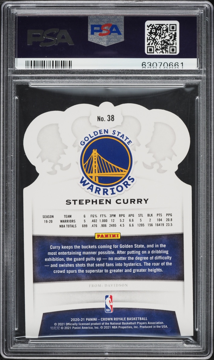 2020 Panini Crown Royale Crystal Black FOTL Stephen Curry /4 #38 PSA 9 MINT - Photo 2