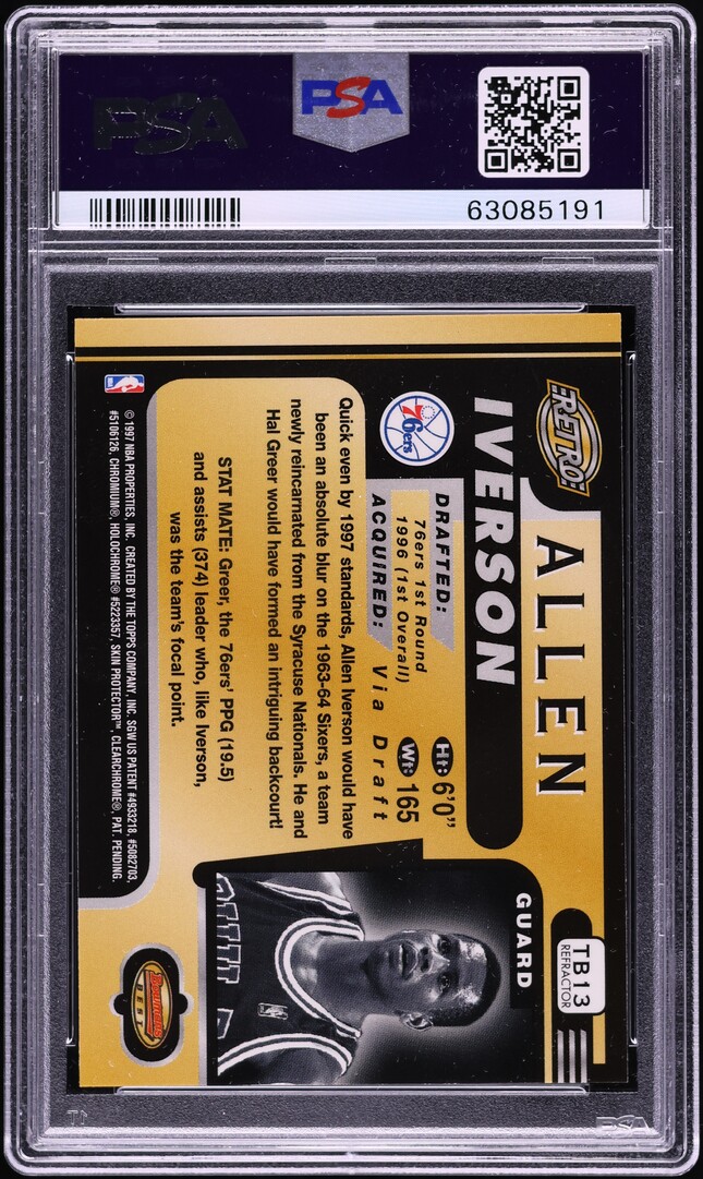1996 Bowman's Best Retro Refractor Allen Iverson ROOKIE #TB13 PSA 8 NM-MT