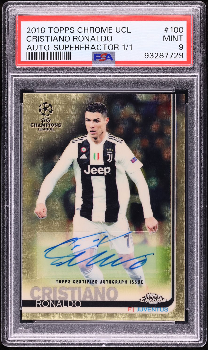 2018 Topps Chrome UEFA Superfractor Cristiano Ronaldo AUTO 1/1 #100 PSA 9 MINT