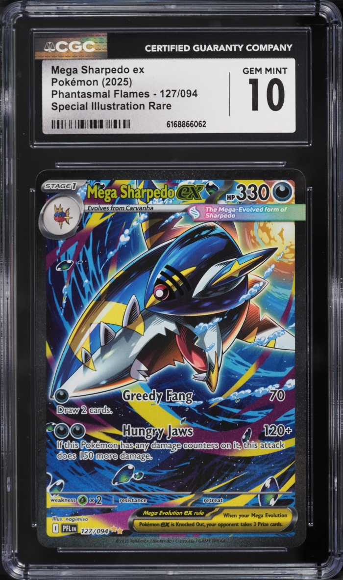 2025 Pokemon Mega Evolution Phantasmal Flames SIR Mega Sharpedo Ex #127 CGC 10 GEM MINT