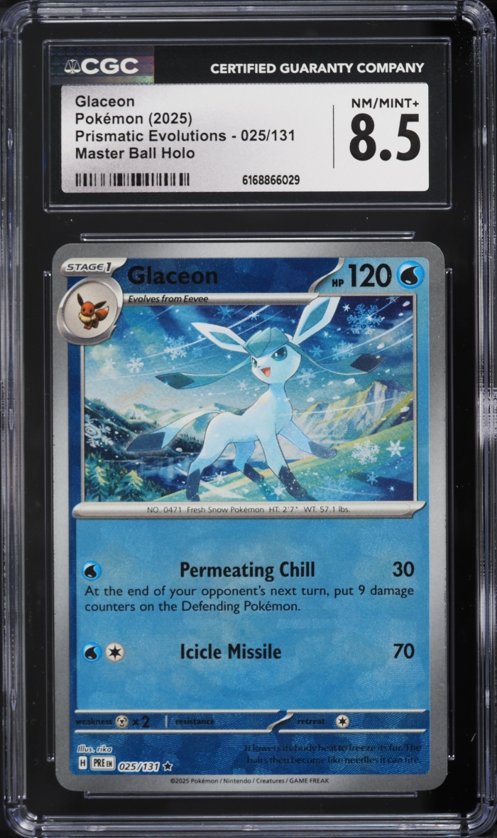 2025 Pokemon Scarlet & Violet Prismatic Evolutions Master Ball Holo Glaceon #25 CGC 8.5 NM-MT+