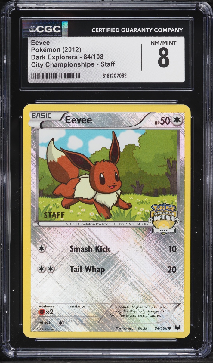 2012 Pokemon Black & White Dark Explorers City Championships Staff Eevee #84 CGC 8 NM-MT