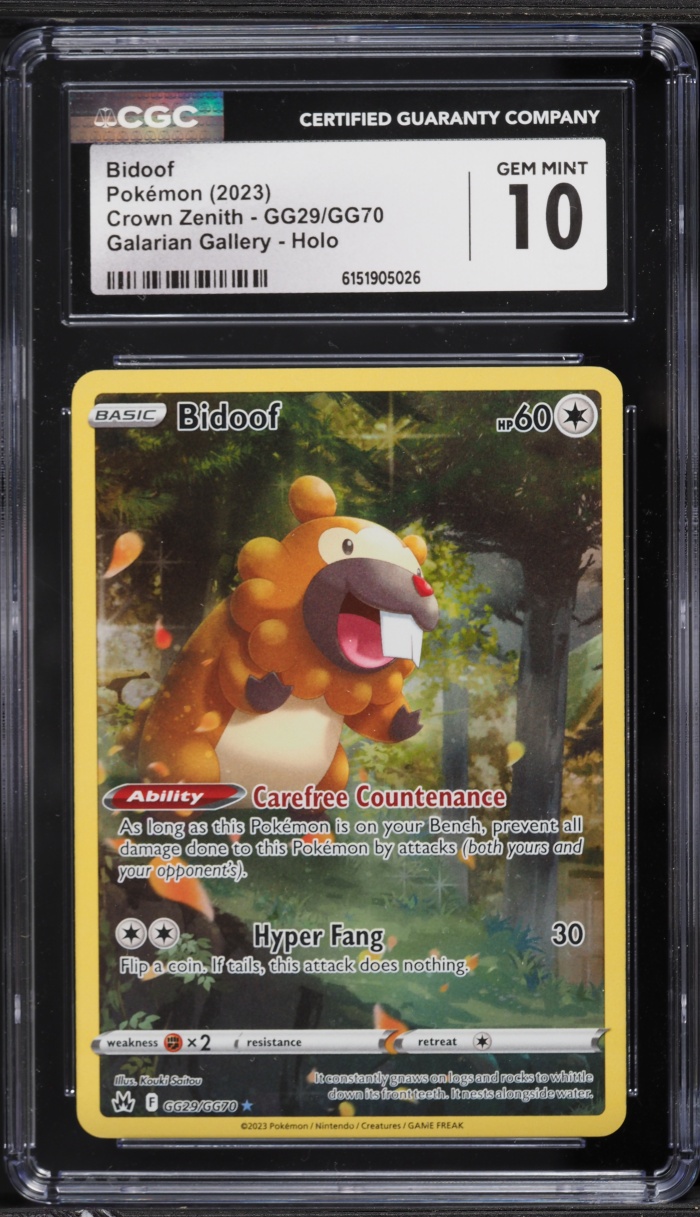 2023 Pokemon Sword & Shield Crown Zenith Alt Art Bidoof #GG29 CGC 10 GEM MINT