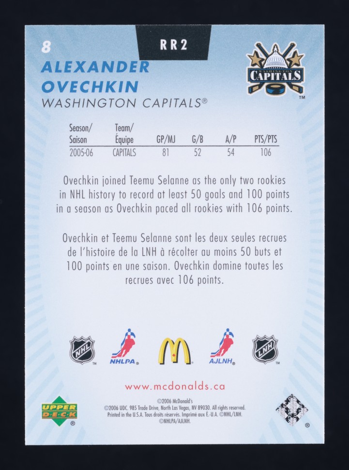 2006 Upper Deck McDonald's Review Alexander Ovechkin #RR2 MBA AUTH