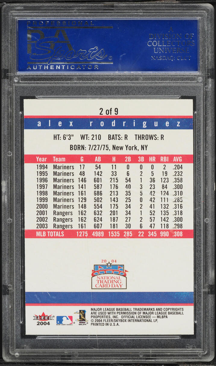 2004 Fleer National Trading Card Day Alex Rodriguez #2 PSA 9 MINT