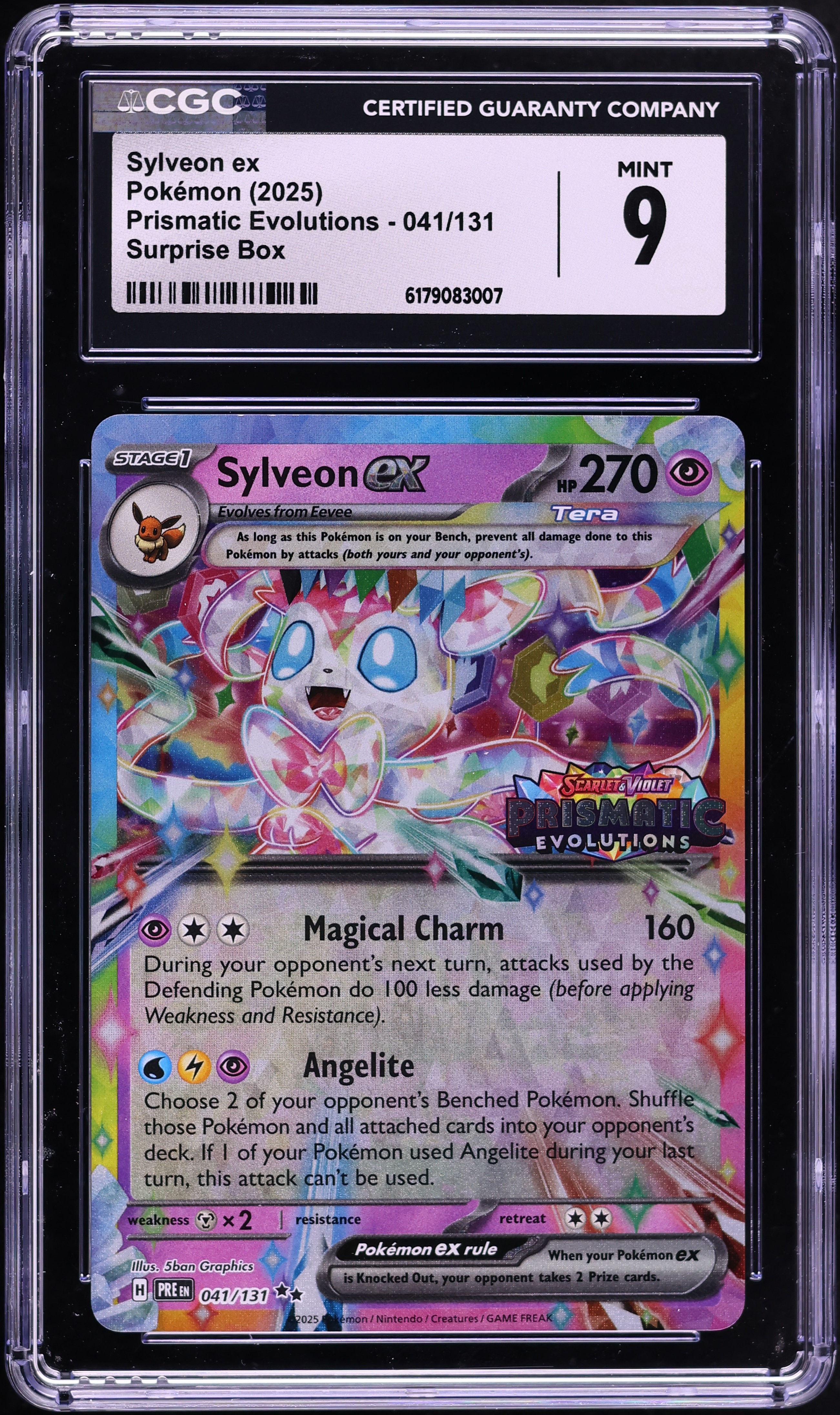 2025 Pokemon Scarlet & Violet Prismatic Evolutions Surprise Box Holo Sylveon ex #41 CGC 9 MINT