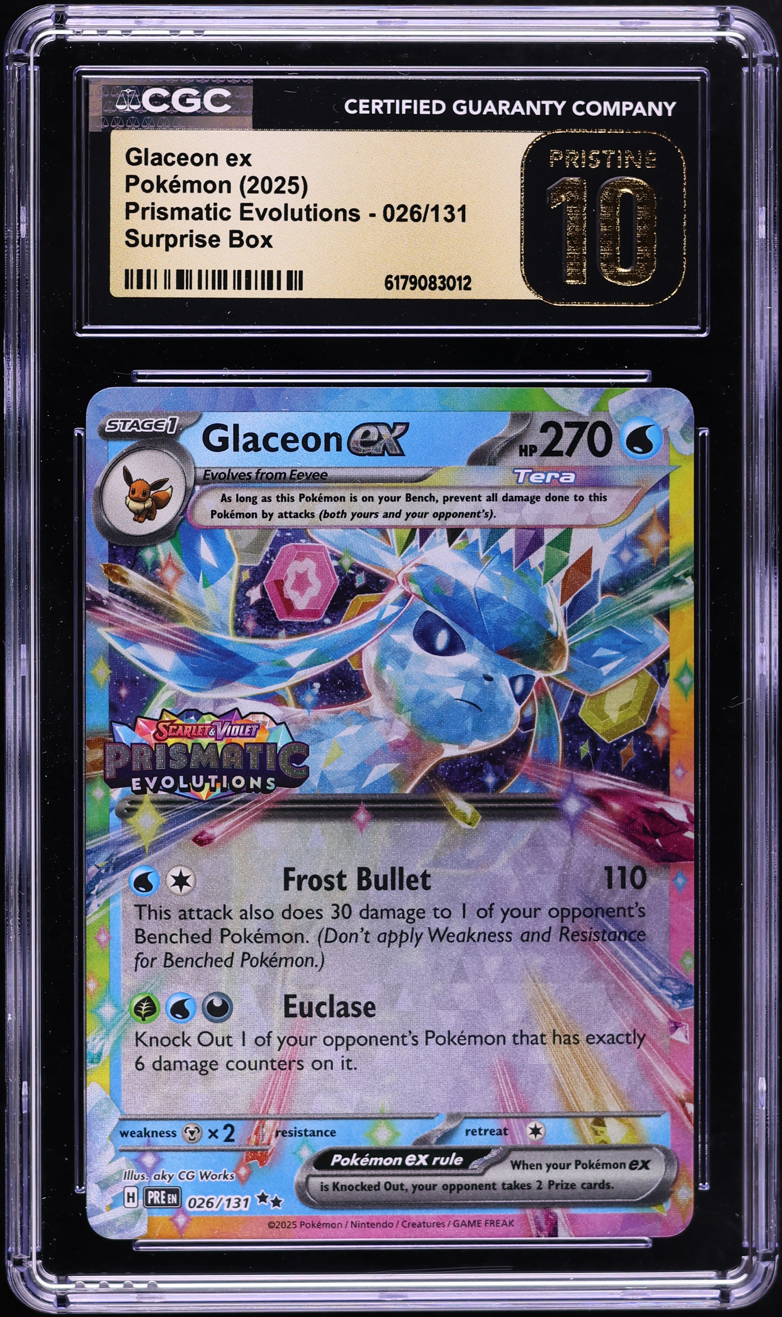 2025 Pokemon SV Prismatic Evolutions Surprise Box Holo Glaceon ex #26 CGC 10 PRISTINE