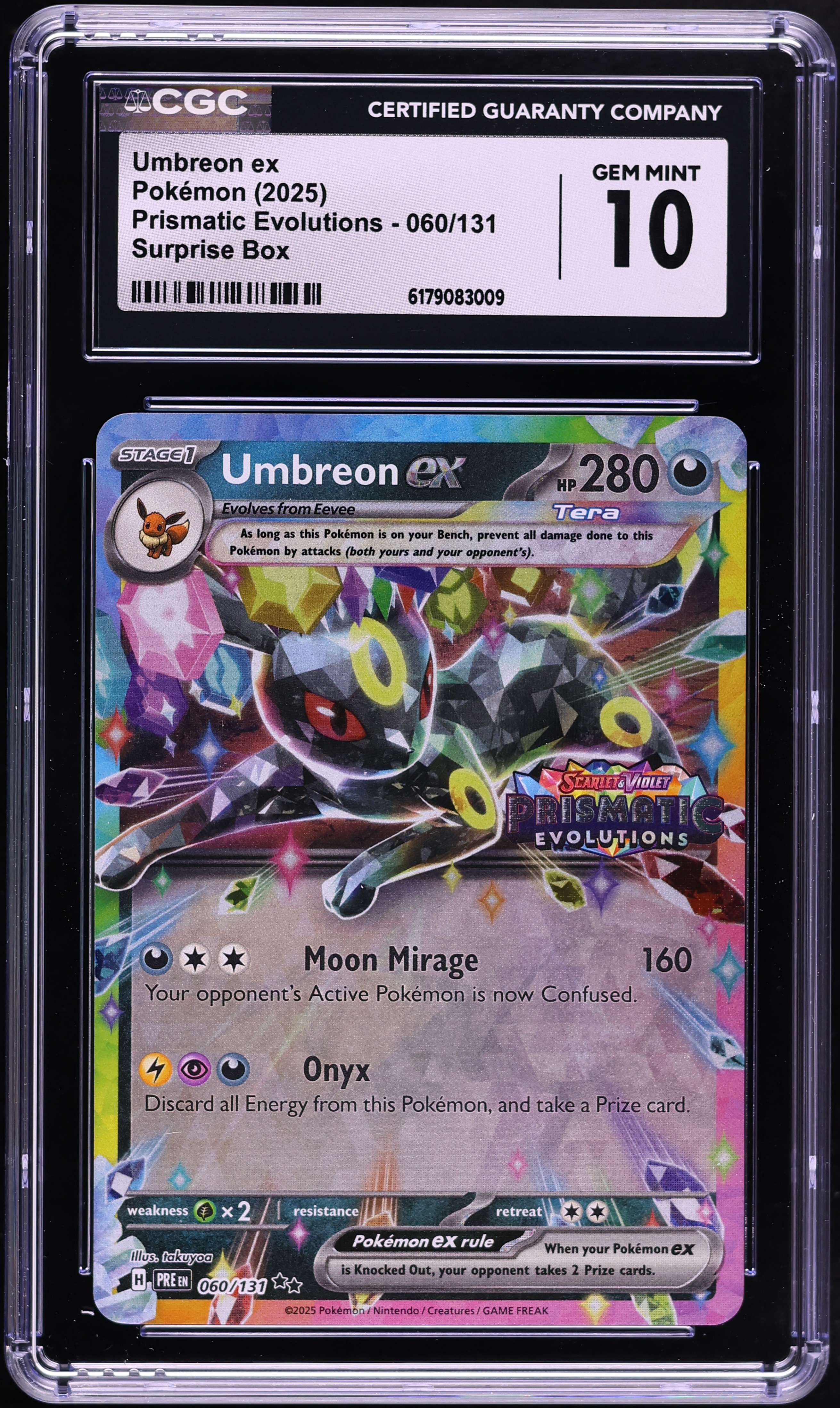 2025 Pokemon Scarlet & Violet Prismatic Evolutions Surprise Box Holo Umbreon ex #60 CGC 10 GEM
