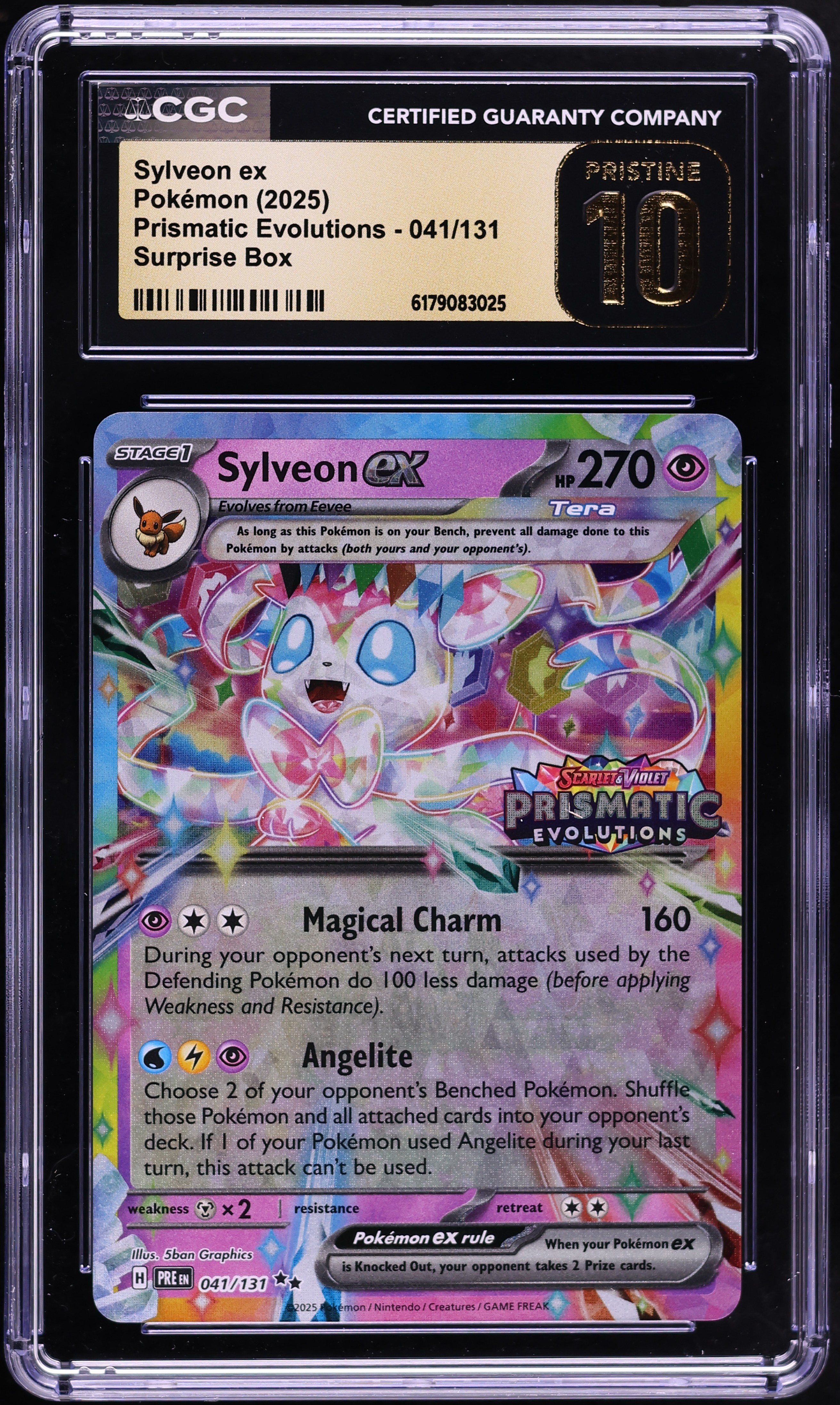 2025 Pokemon SV Prismatic Evolutions Surprise Box Holo Sylveon ex #41 CGC 10 PRISTINE