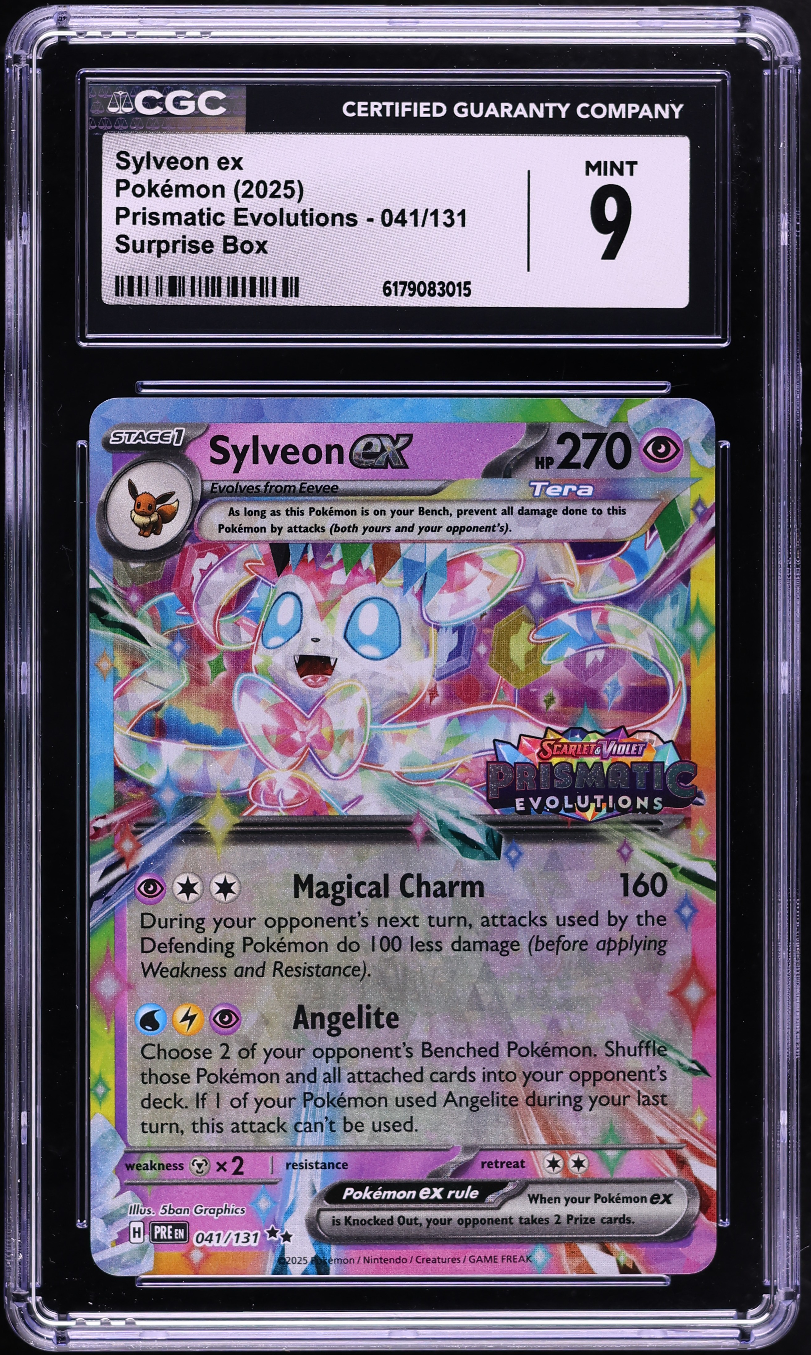 2025 Pokemon Scarlet & Violet Prismatic Evolutions Surprise Box Holo Sylveon ex #41 CGC 9 MINT