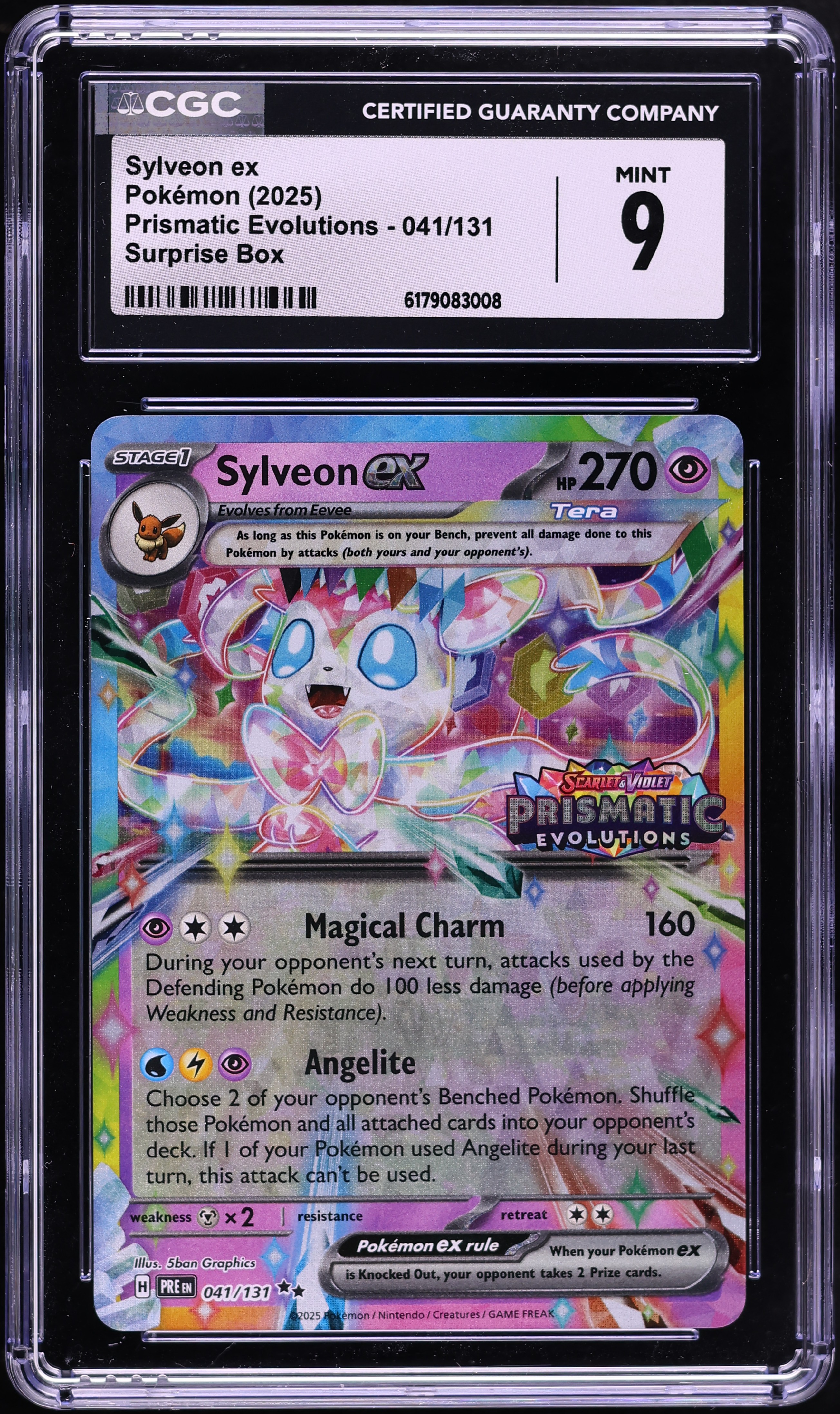 2025 Pokemon Scarlet & Violet Prismatic Evolutions Surprise Box Holo Sylveon ex #41 CGC 9 MINT