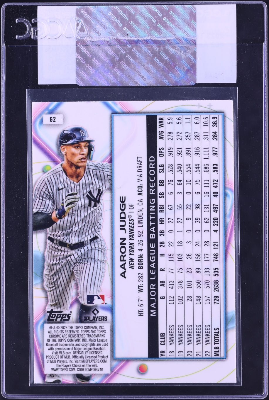 2023 Topps Chrome Cosmic Aaron Judge #62 CGC AUTH