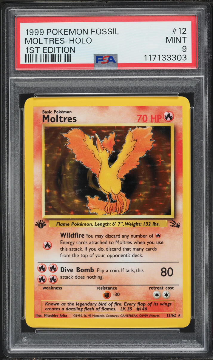 1999 Pokemon Fossil 1st Edition Holo Moltres #12 PSA 9 MINT