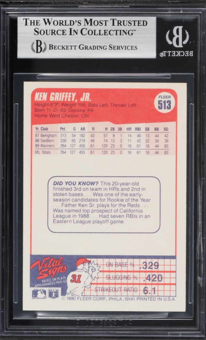 1990 Fleer Ken Griffey Jr. #513 BGS 7.5 NRMT+