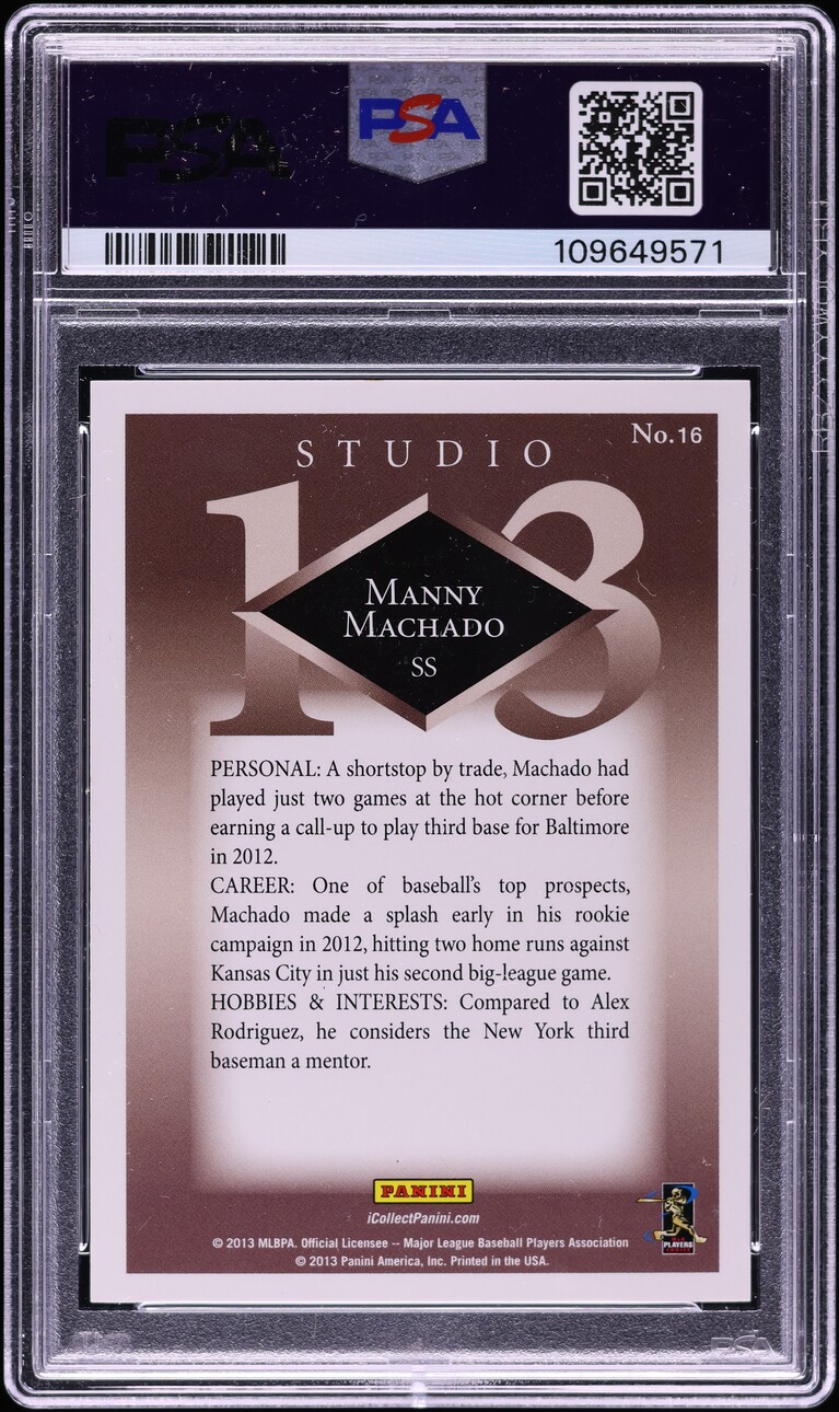 2013 Panini Father's Day Studio Manny Machado ROOKIE #16 PSA 6 EXMT