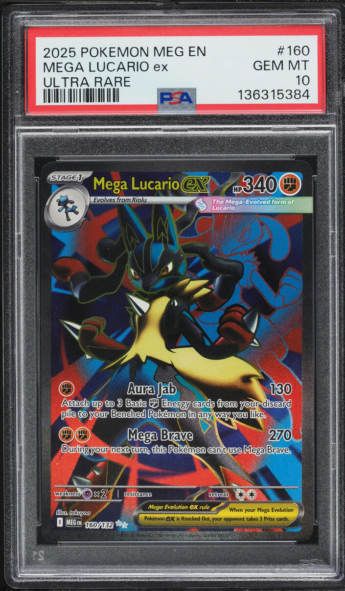 2025 Pokemon Mega Evolution Full Art Mega Lucario ex #160 PSA 10 GEM MINT