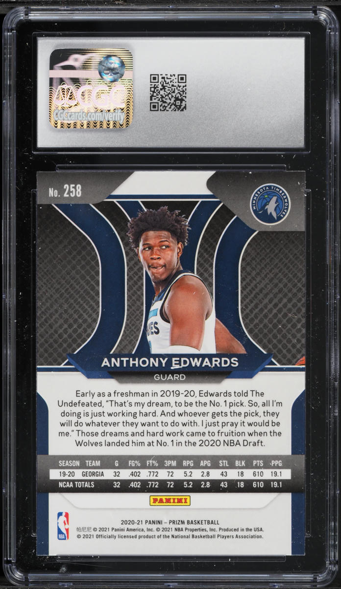 2020 Panini Prizm Anthony Edwards ROOKIE #258 CGC 10 GEM MINT