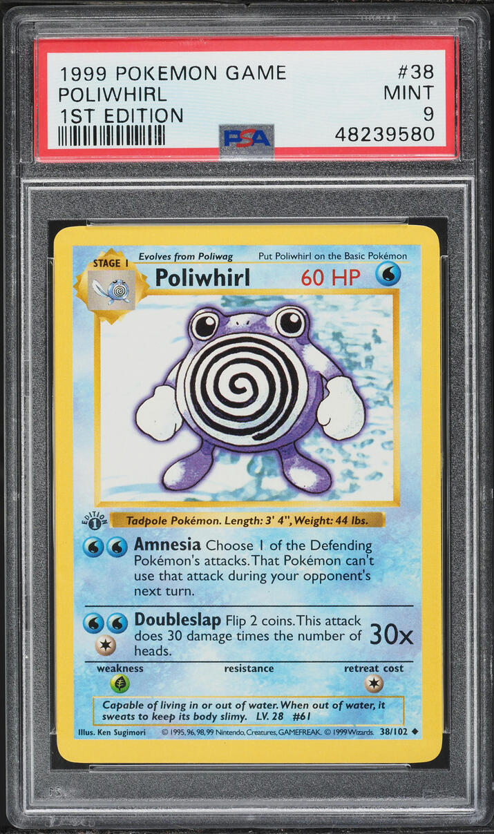 1999 Pokemon Base Set Shadowless 1st Edition Poliwhirl #38 PSA 9 MINT
