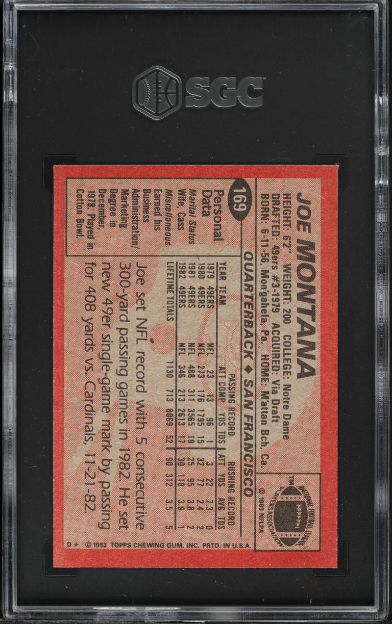 1983 Topps Football Joe Montana #169 SGC 9 MINT