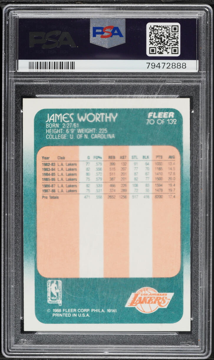 1988 Fleer Basketball James Worthy #70 PSA 8 NM-MT