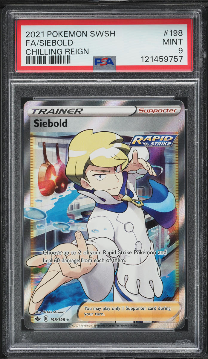 2021 Pokemon Sword & Shield Chilling Reign Full Art Siebold #198 PSA 9 MINT