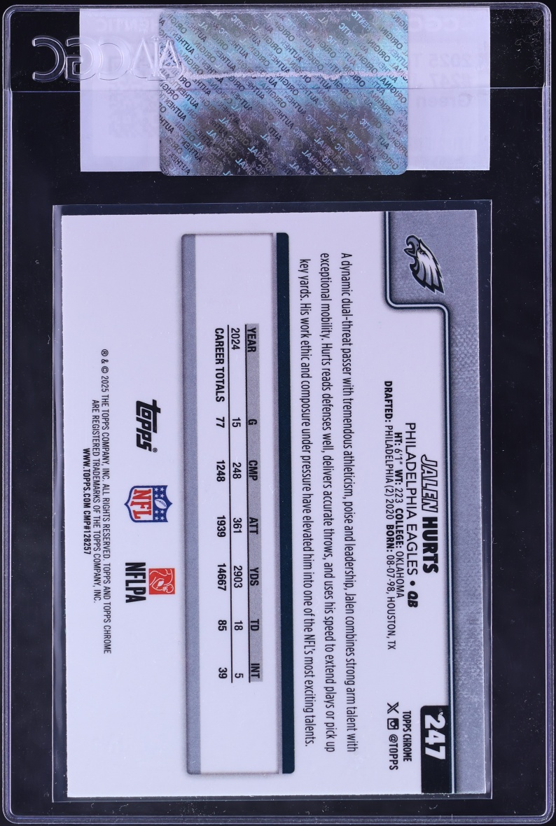 2025 Topps Chrome Green Wave Refractor Jalen Hurts /99 #247 CGC AUTH