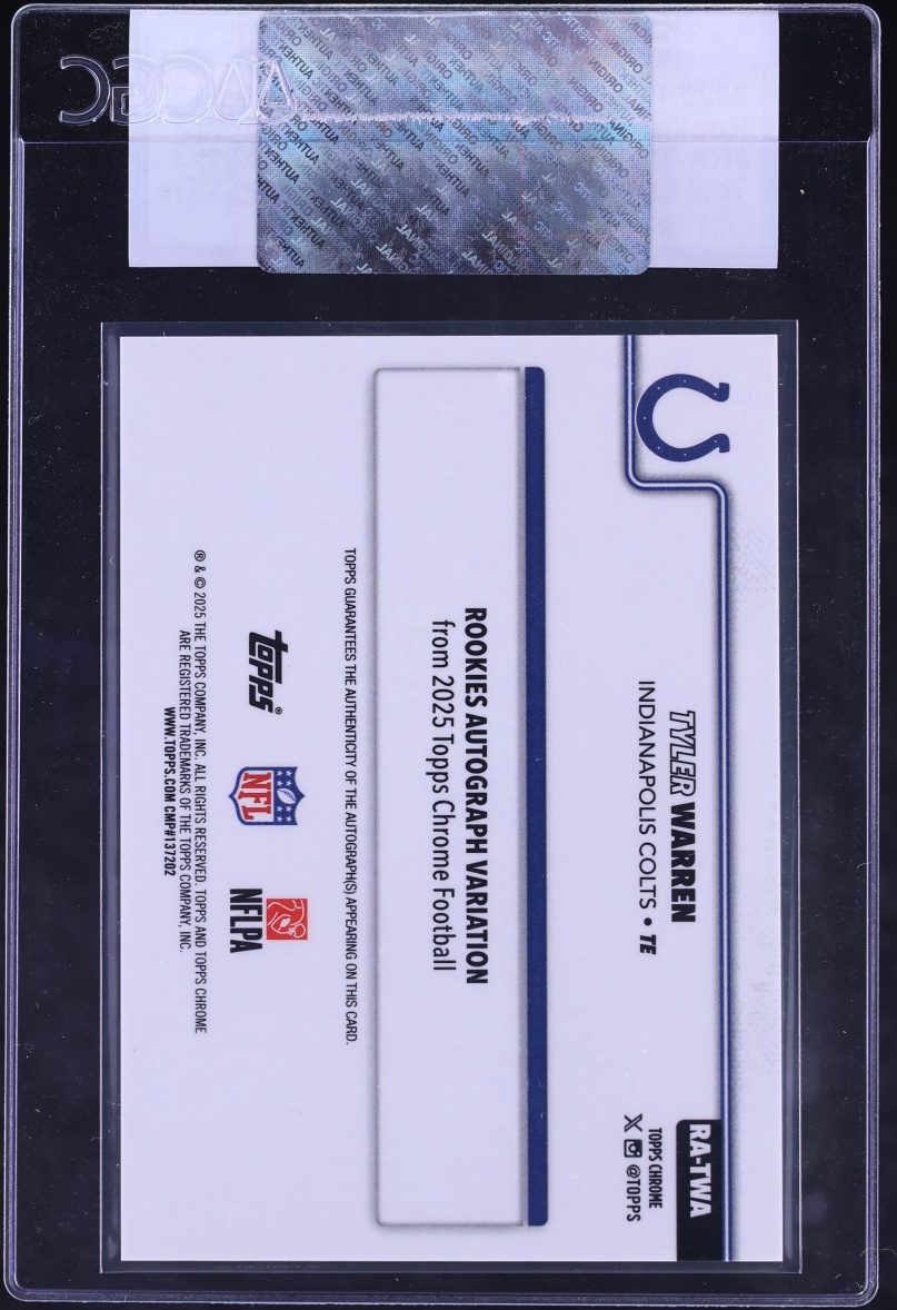 2025 Topps Chrome Teal Lava Refractor Tyler Warren ROOKIE AUTO /299 #RA-TWA CGC AUTH