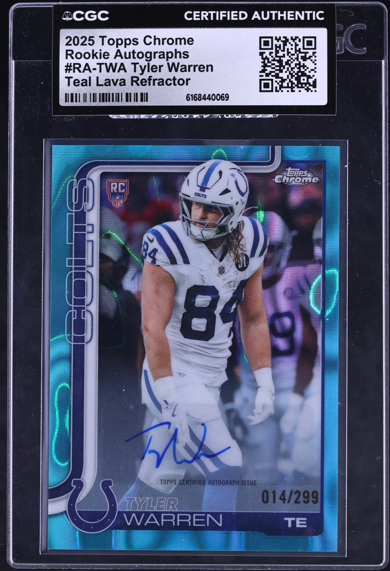 2025 Topps Chrome Teal Lava Refractor Tyler Warren ROOKIE AUTO /299 #RA-TWA CGC AUTH