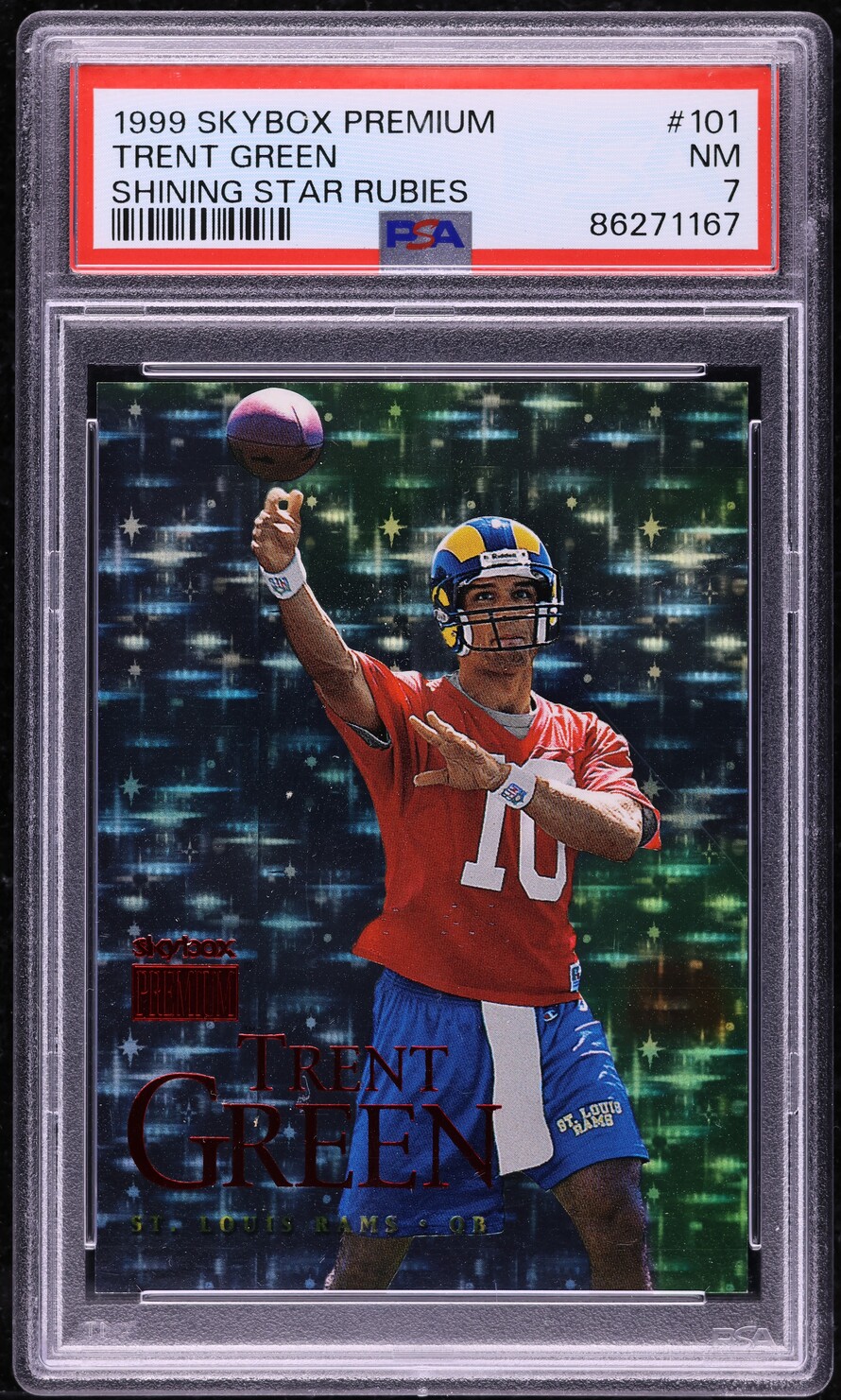 1999 Skybox Premium Shining Star Rubies Trent Green /30 #101 PSA 7 NRMT