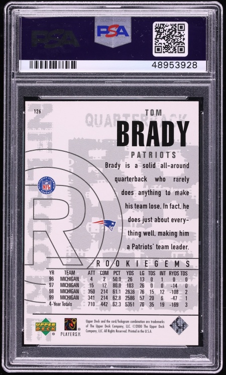 2000 Black Diamond Tom Brady ROOKIE #126 PSA 9 MINT