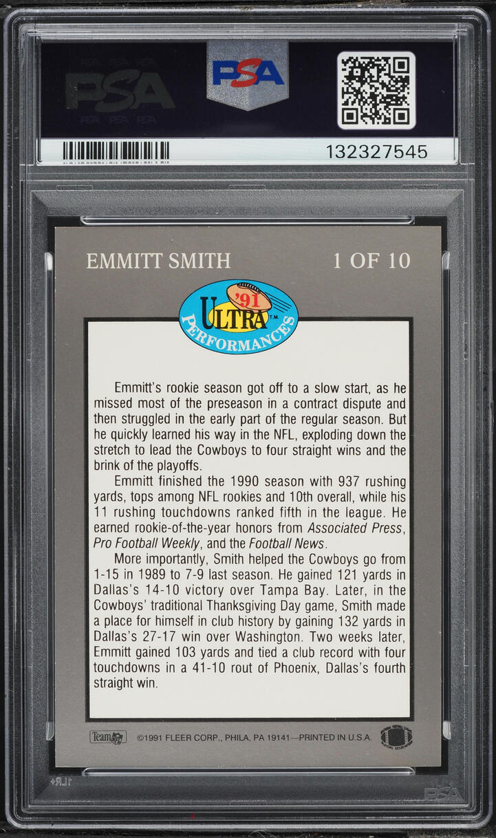1991 Ultra Performances Emmitt Smith #1 PSA 9 MINT