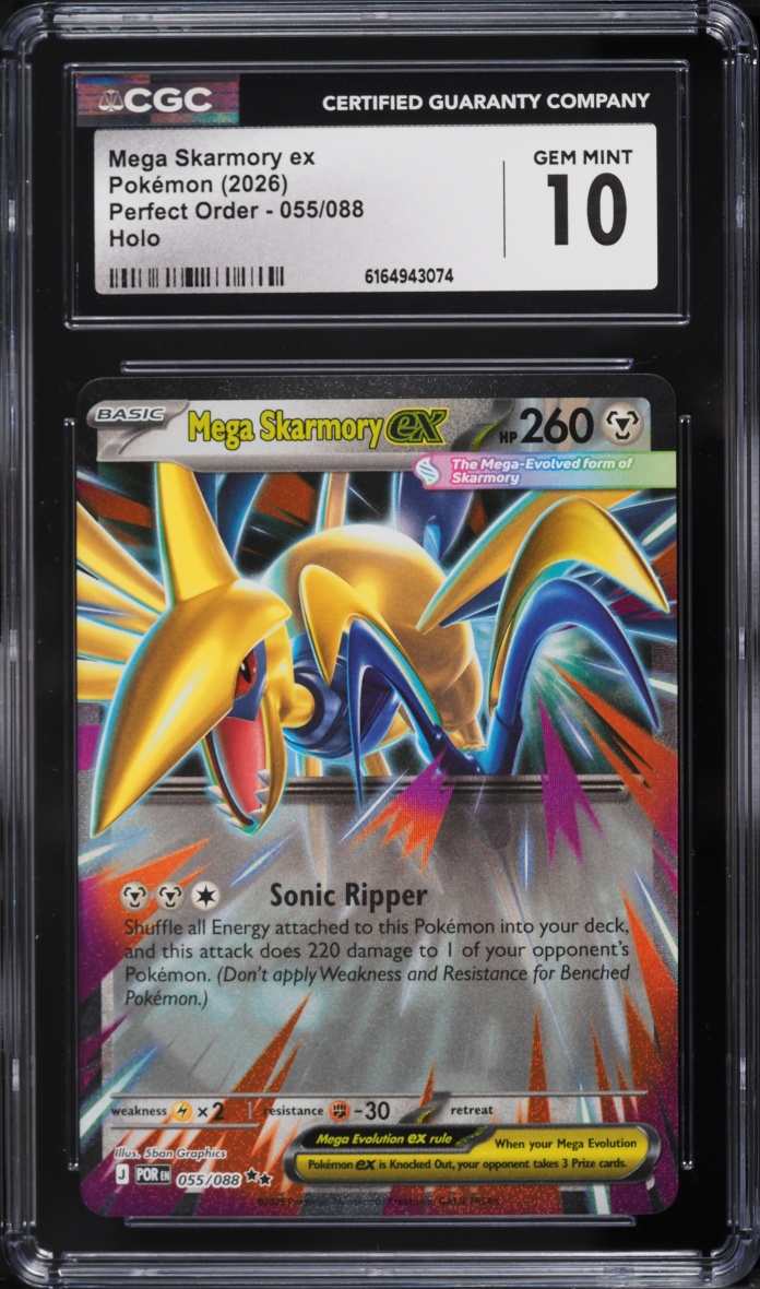 2026 Pokemon Mega Evolution Perfect Order Holo Mega Skarmory Ex #55 CGC 10 GEM MINT