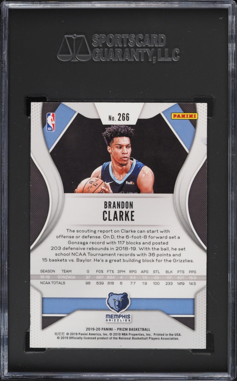 2019 Panini Prizm Brandon Clarke ROOKIE #266 SGC 10 GEM MINT