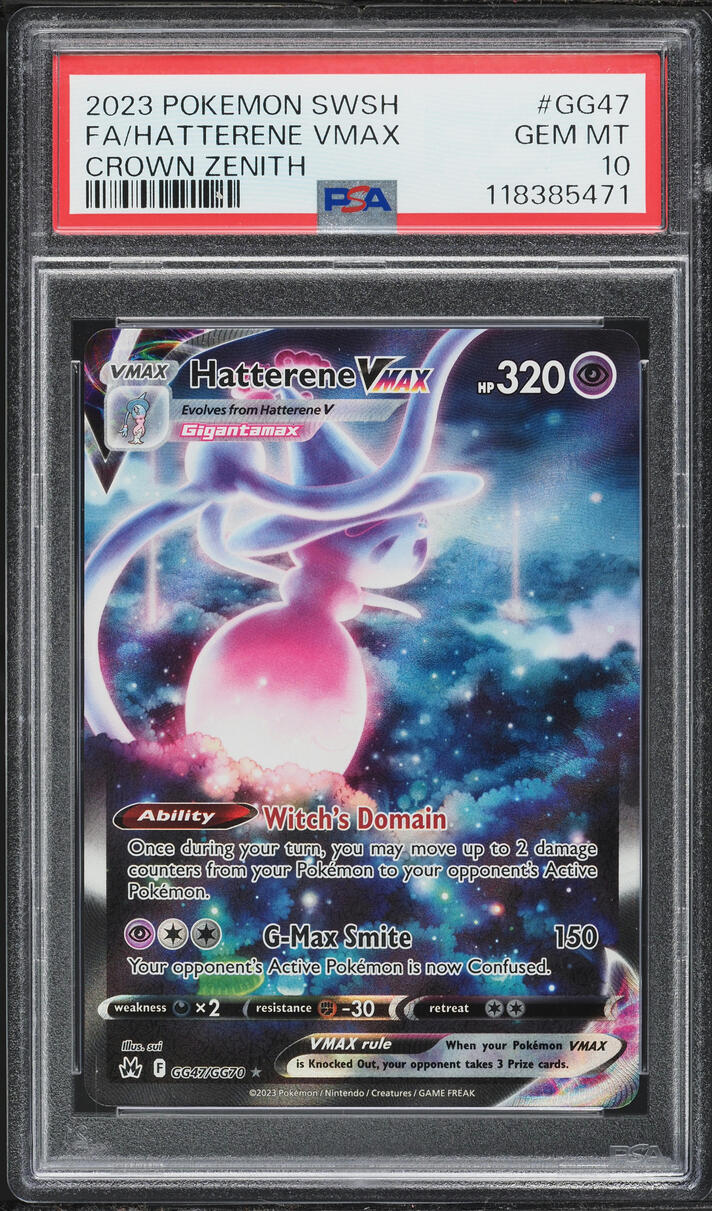 2023 Pokemon Sword & Shield Crown Zenith Alt Art Hatterene VMAX #GG47 PSA 10 GEM